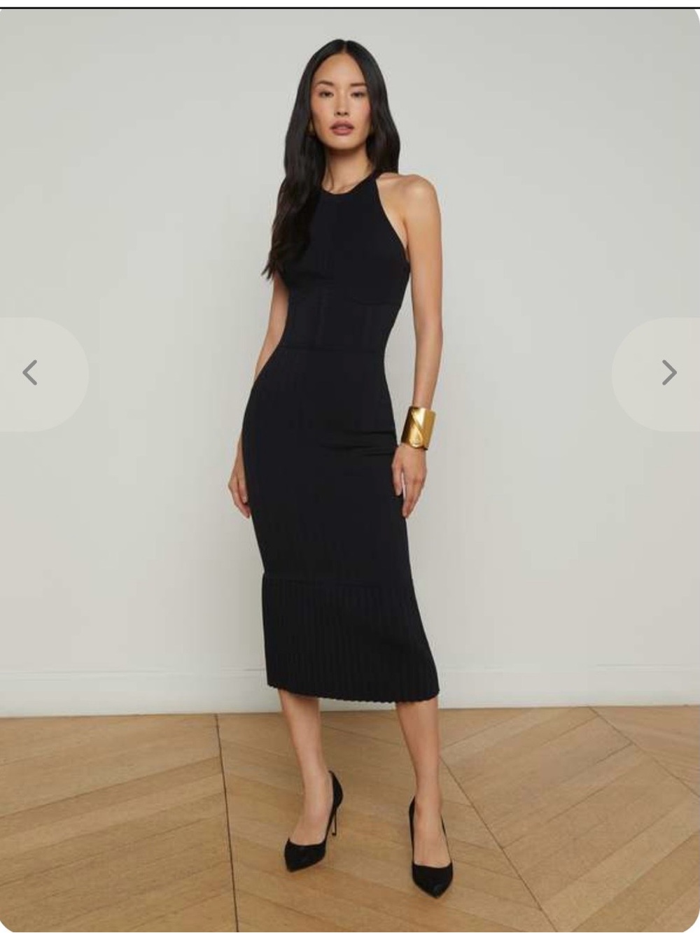 L’AGENCE Kimi Pleat Hem Knit Dress – Black size US S